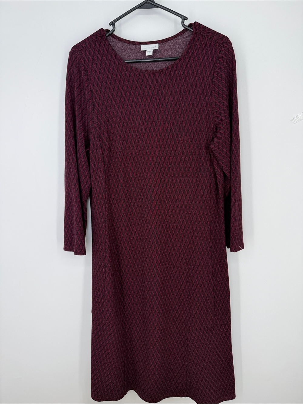 J Jill Burgundy Ponte Knit Stretch Dress Geometric Print M